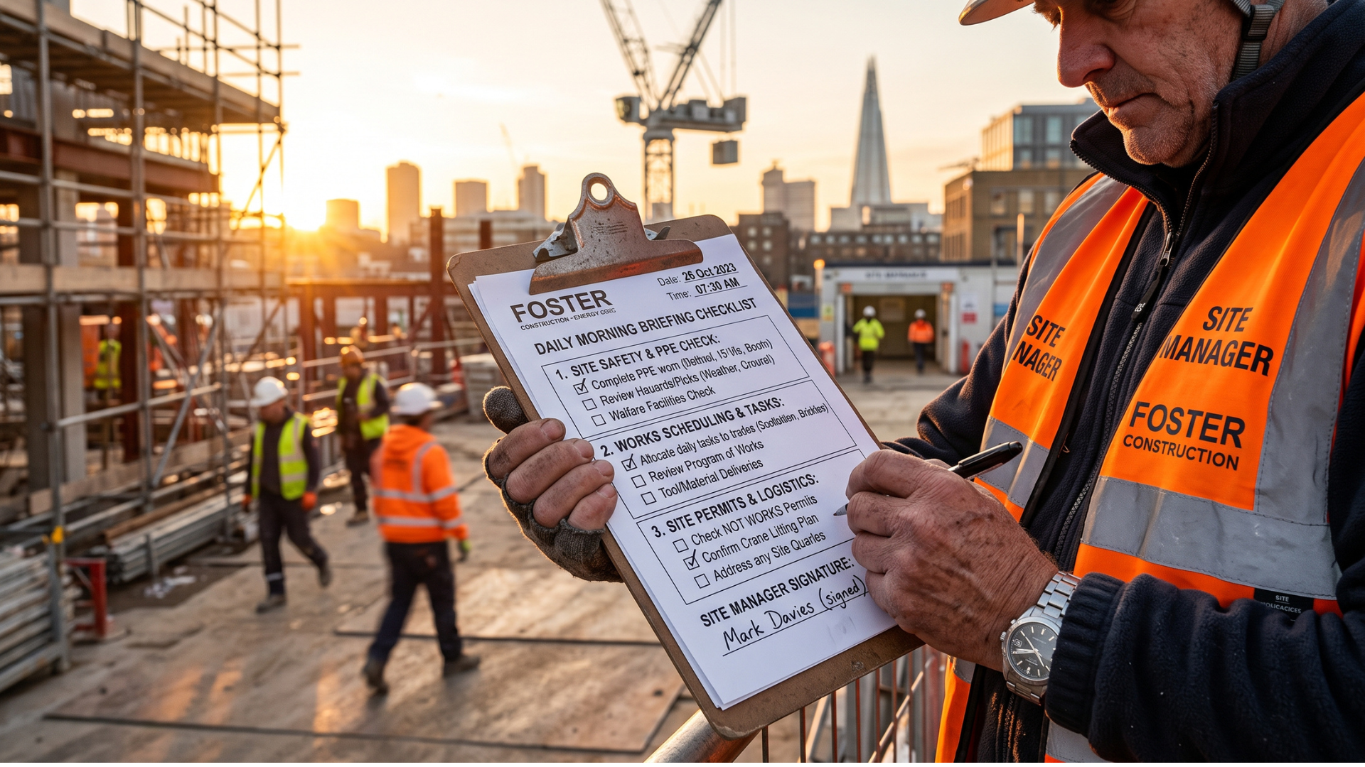 Checklist graphic outlining three steps for structuring clear construction briefings