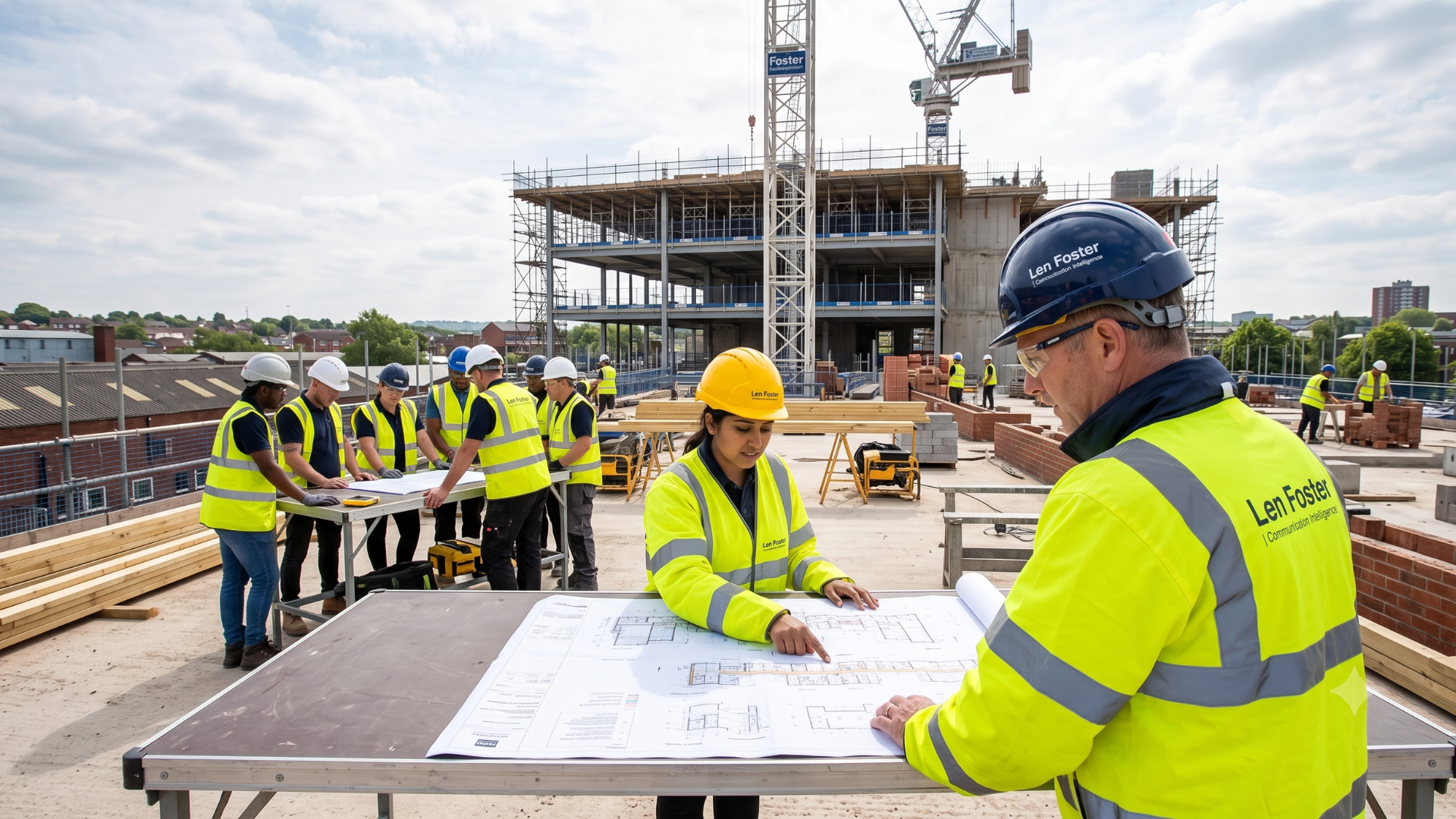 Communication Intelligence in construction showing site managers aligning on project plans